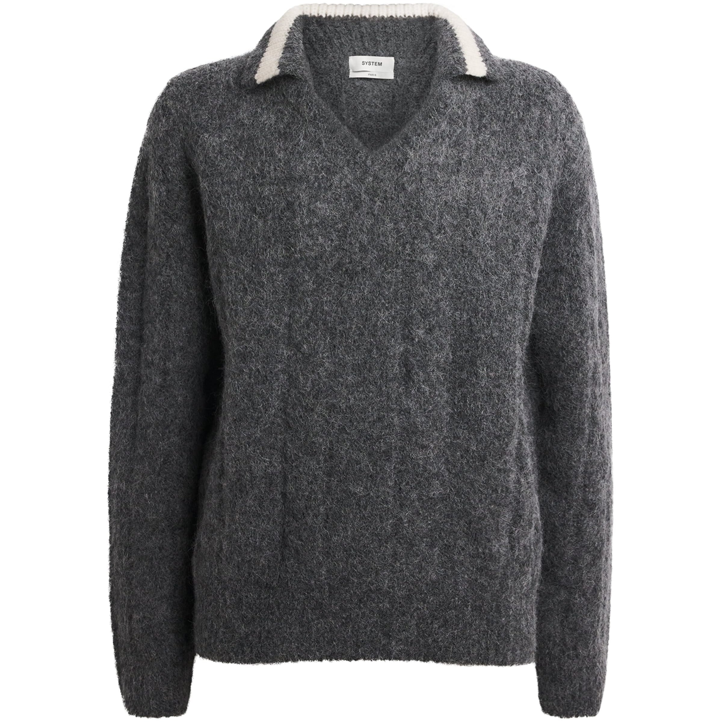 System Grey Wool-Blend Polo Sweater