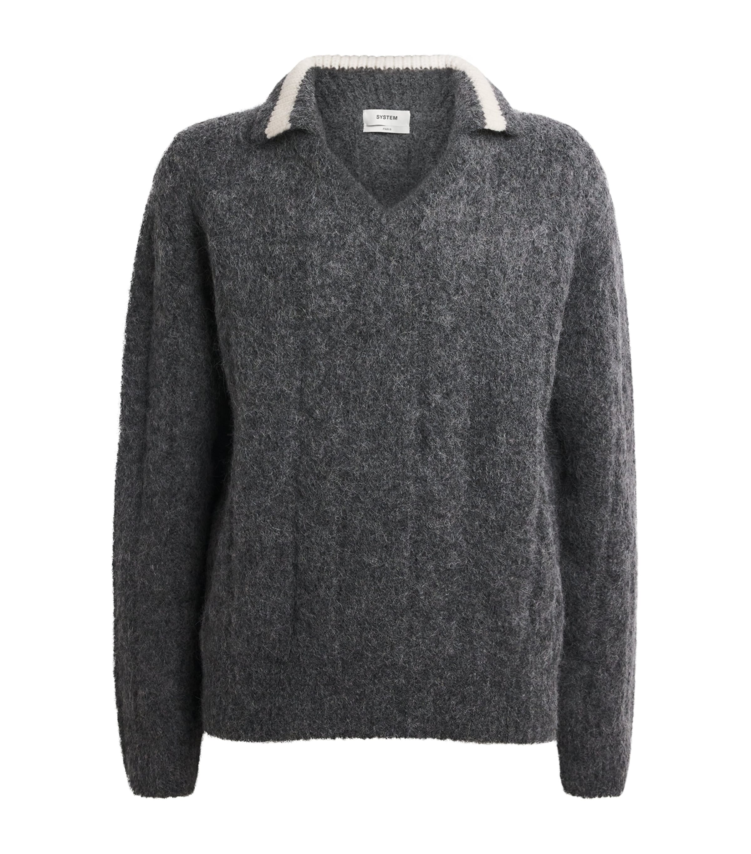 System Grey Wool-Blend Polo Sweater