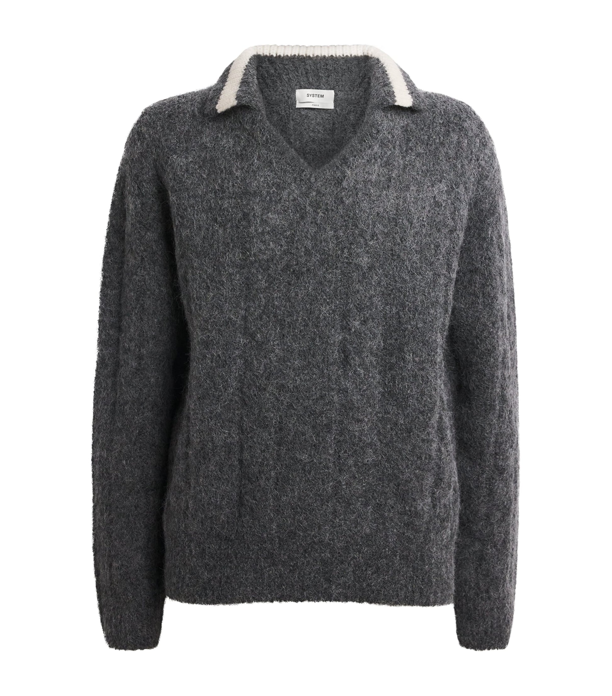 System Grey Wool-Blend Polo Sweater