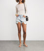 Good American Blue Distressed Crystal Denim Shorts