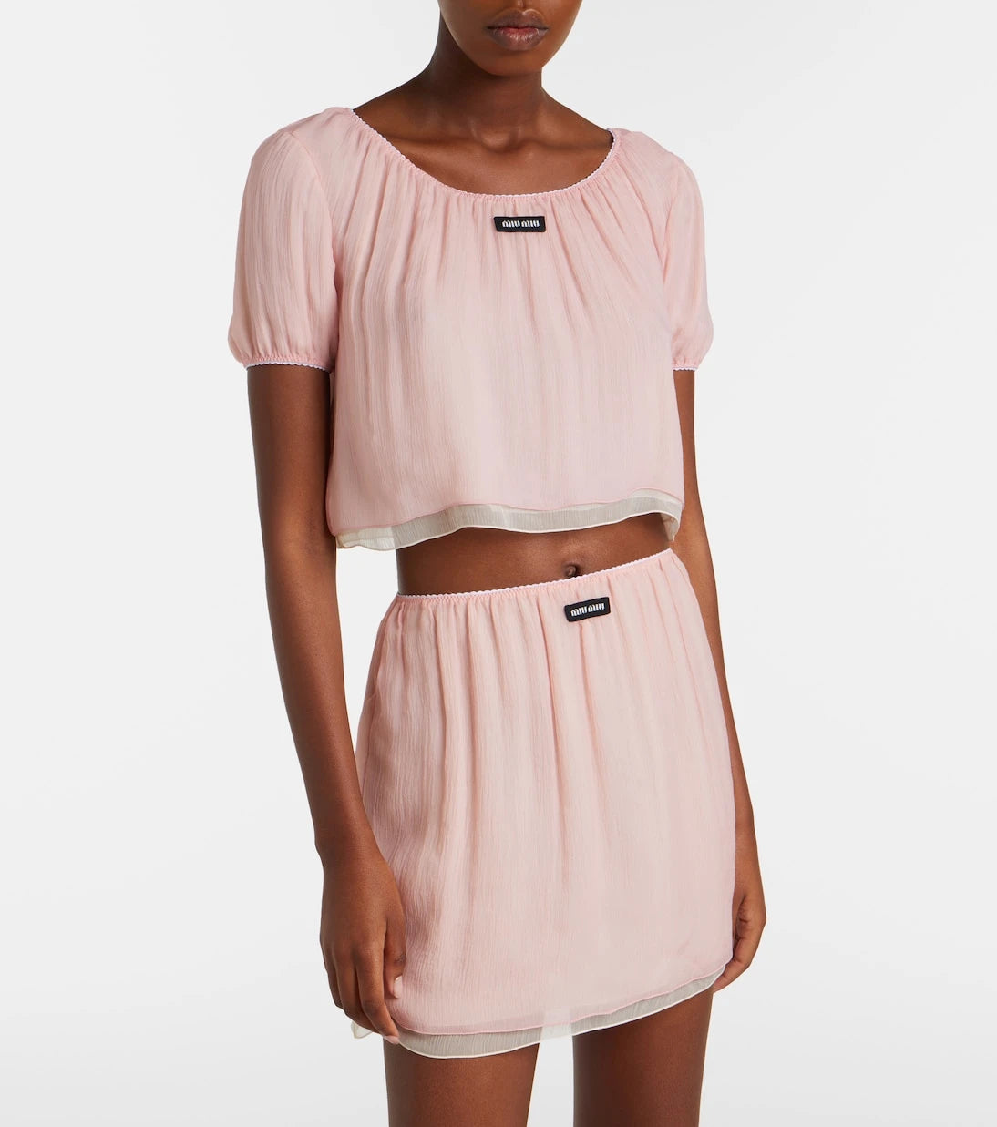 Miu Miu - Layered silk chiffon crop top