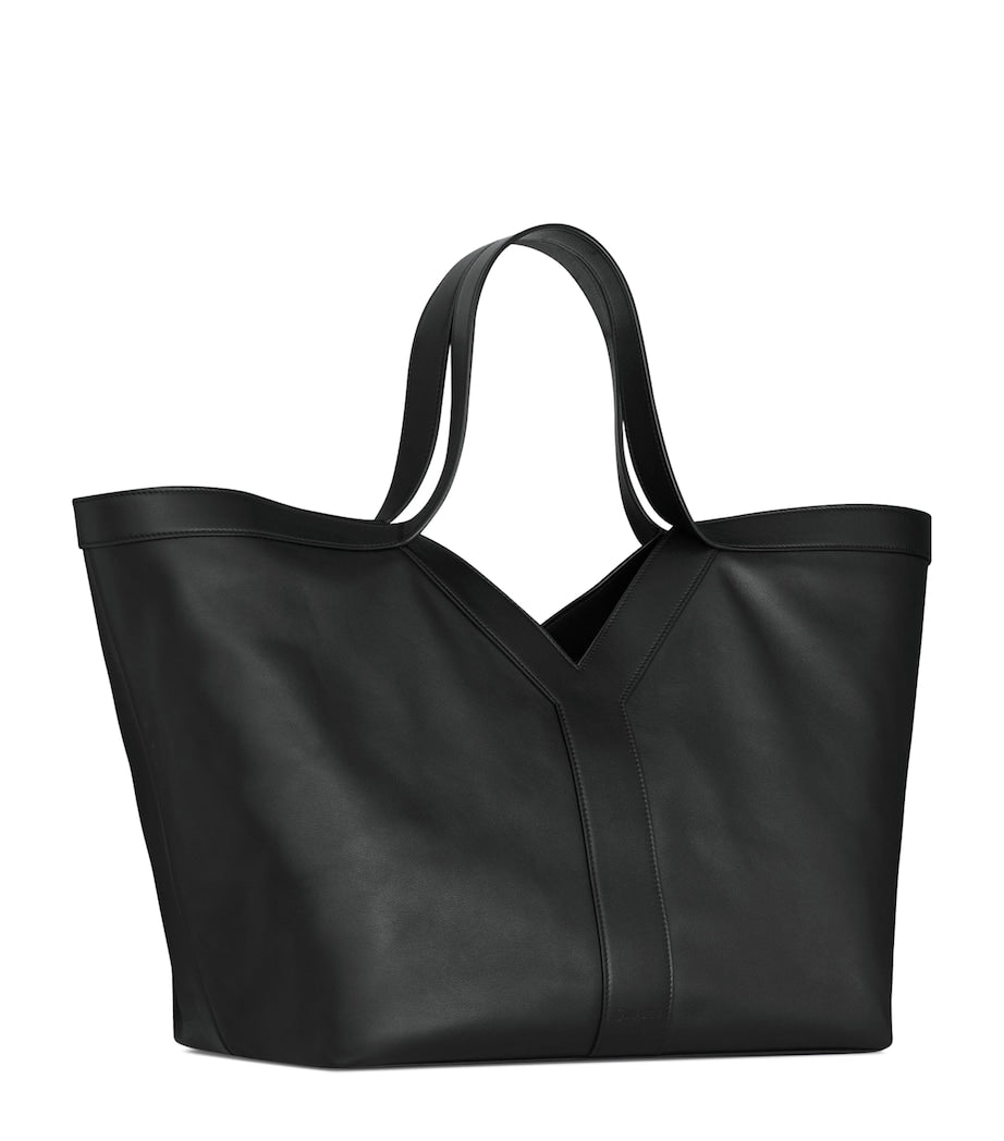 Black Leather Y Tote Bag