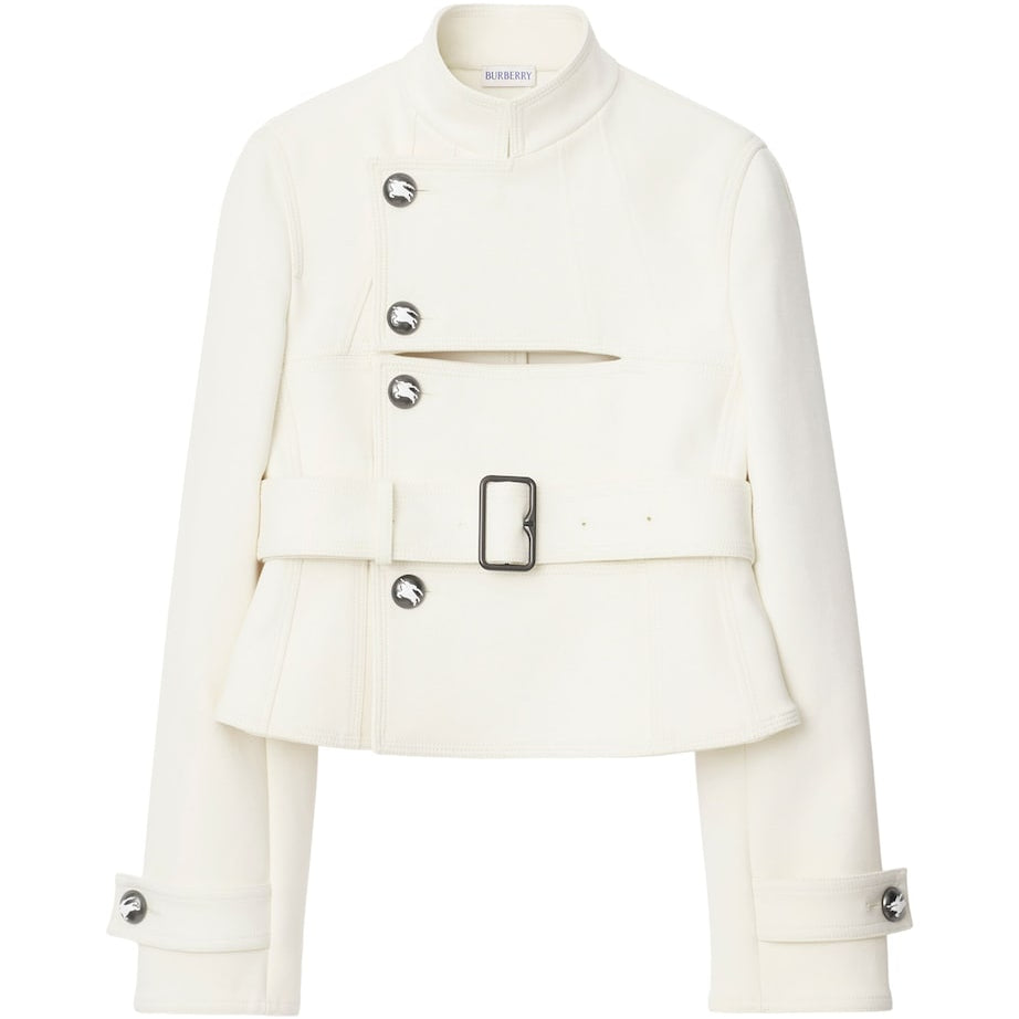 White Cotton-Blend Tailored Jacket