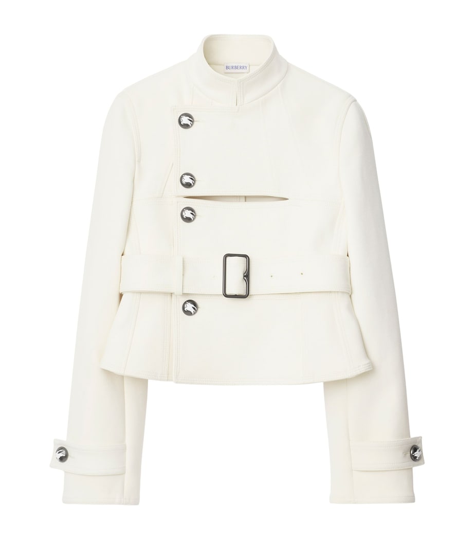 White Cotton-Blend Tailored Jacket
