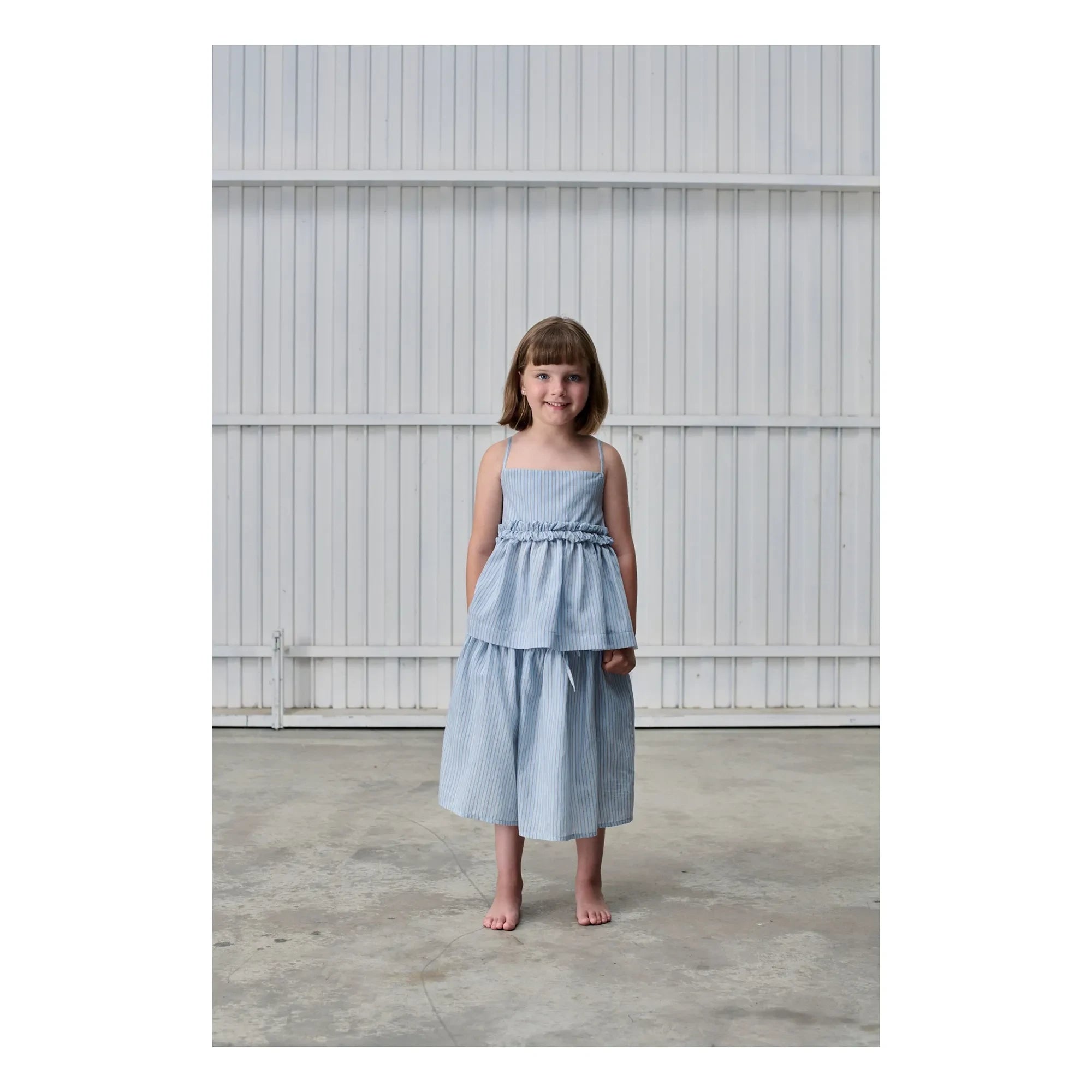 Tangerine - Striped midi skirt | Pale blue