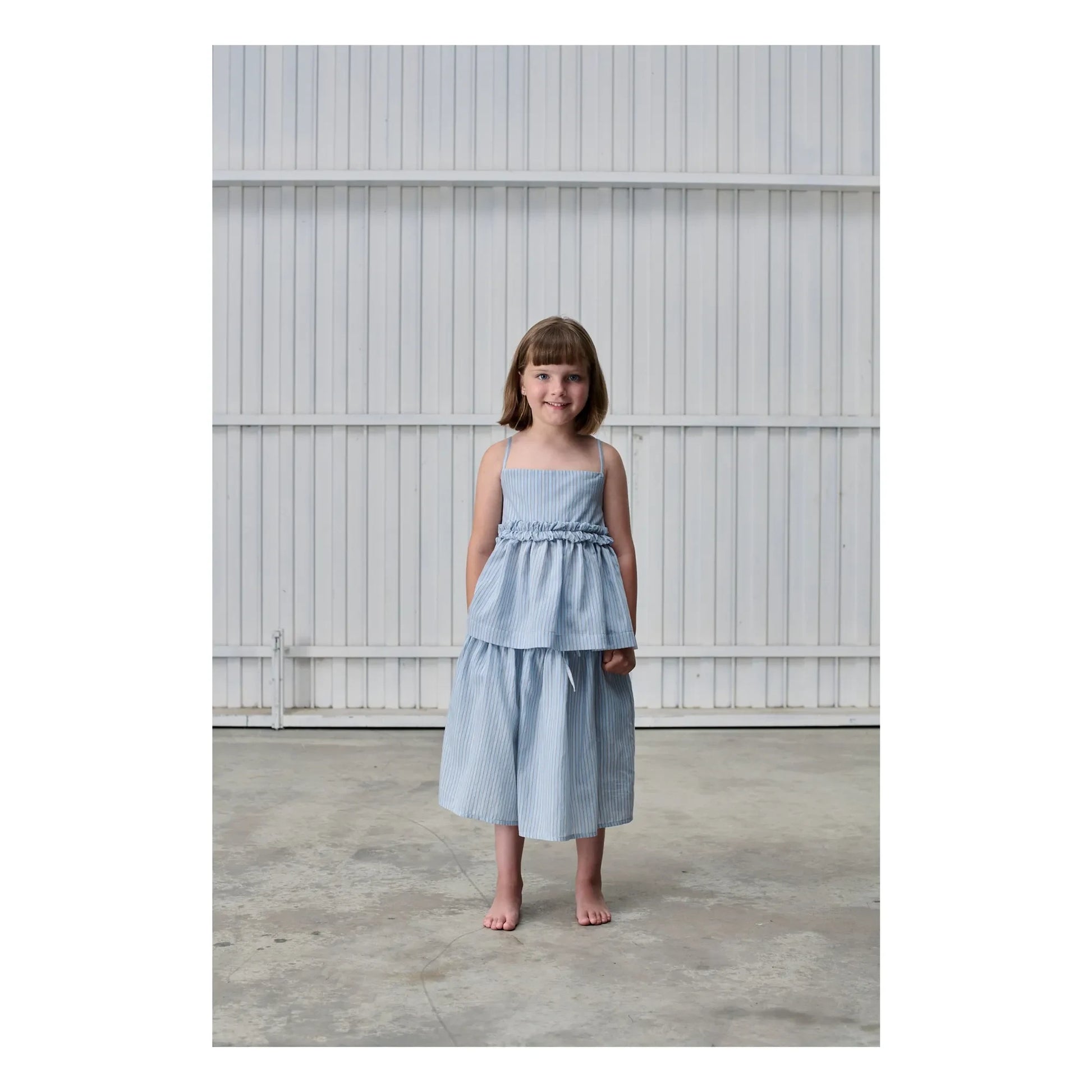 Tangerine - Striped midi skirt | Pale blue