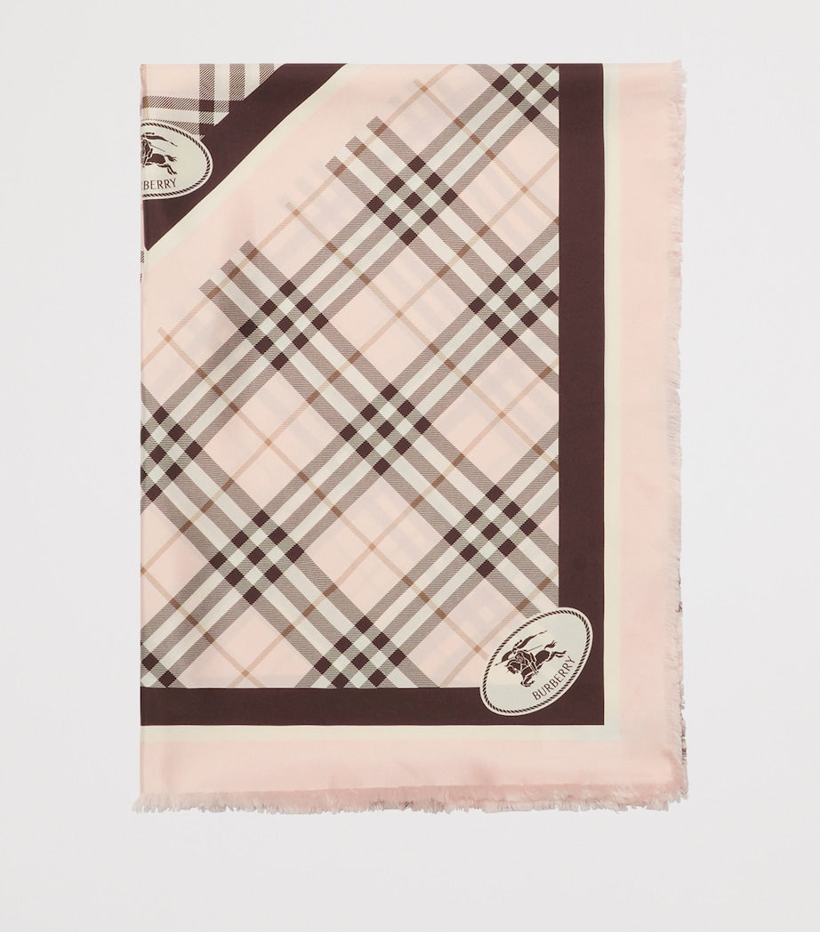 Burberry Pink Silk Check Knight Motif Scarf