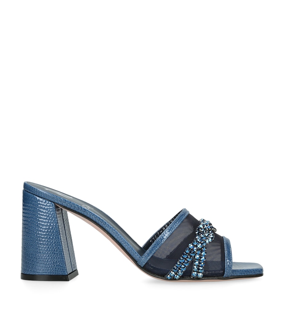 Navy Leather Snake-Embossed Embellished Loire Mules 85