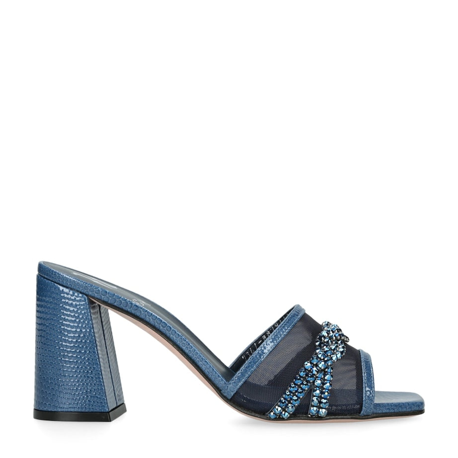 Navy Leather Snake-Embossed Embellished Loire Mules 85