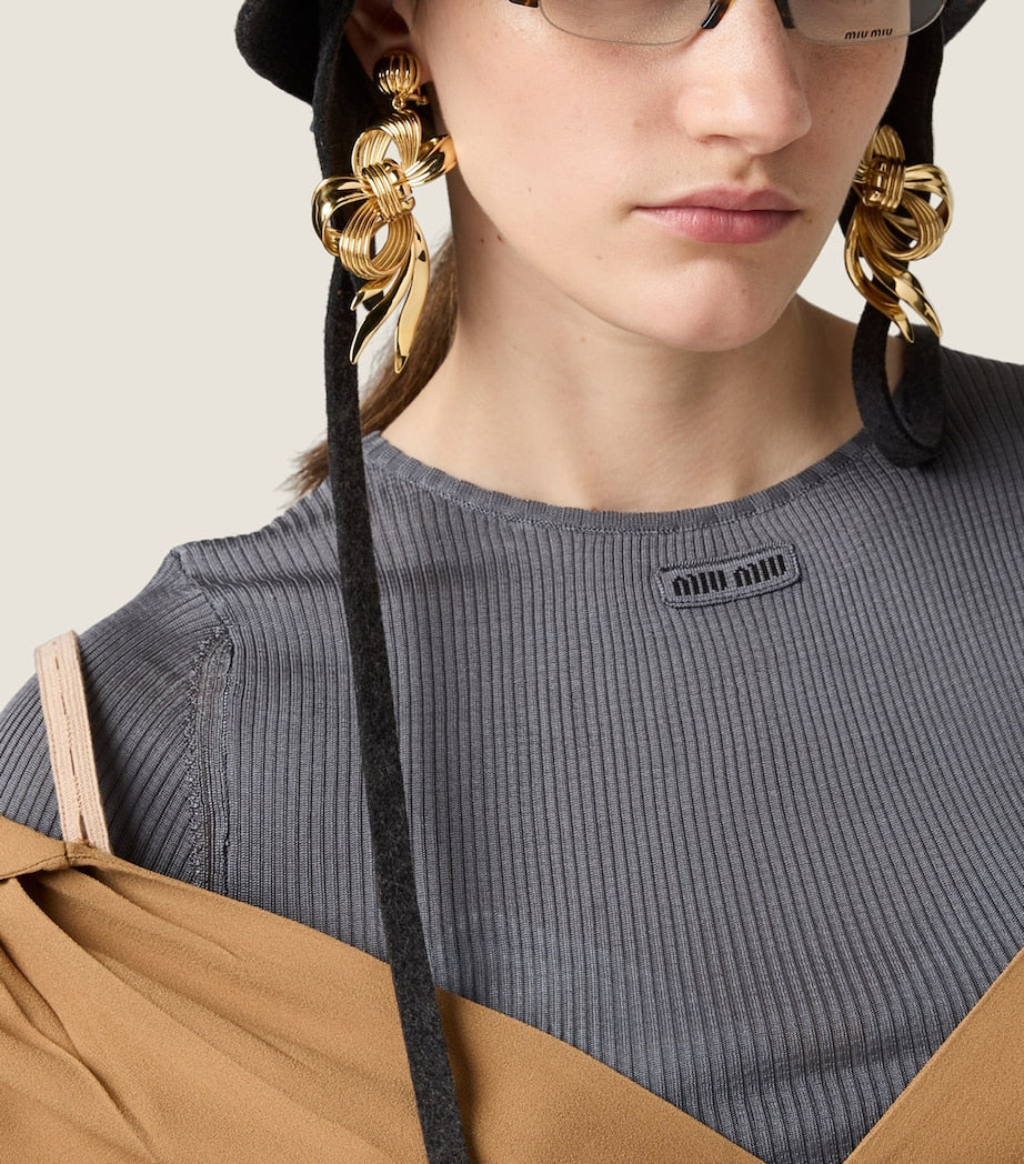 Miu Miu Brown Sablé V-Neck Dress