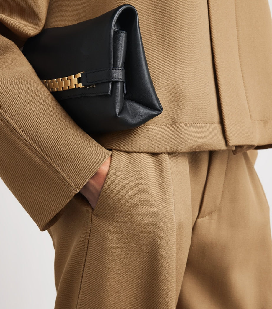 Victoria Beckham Brown Virgin Wool Sculptural Leg Trousers