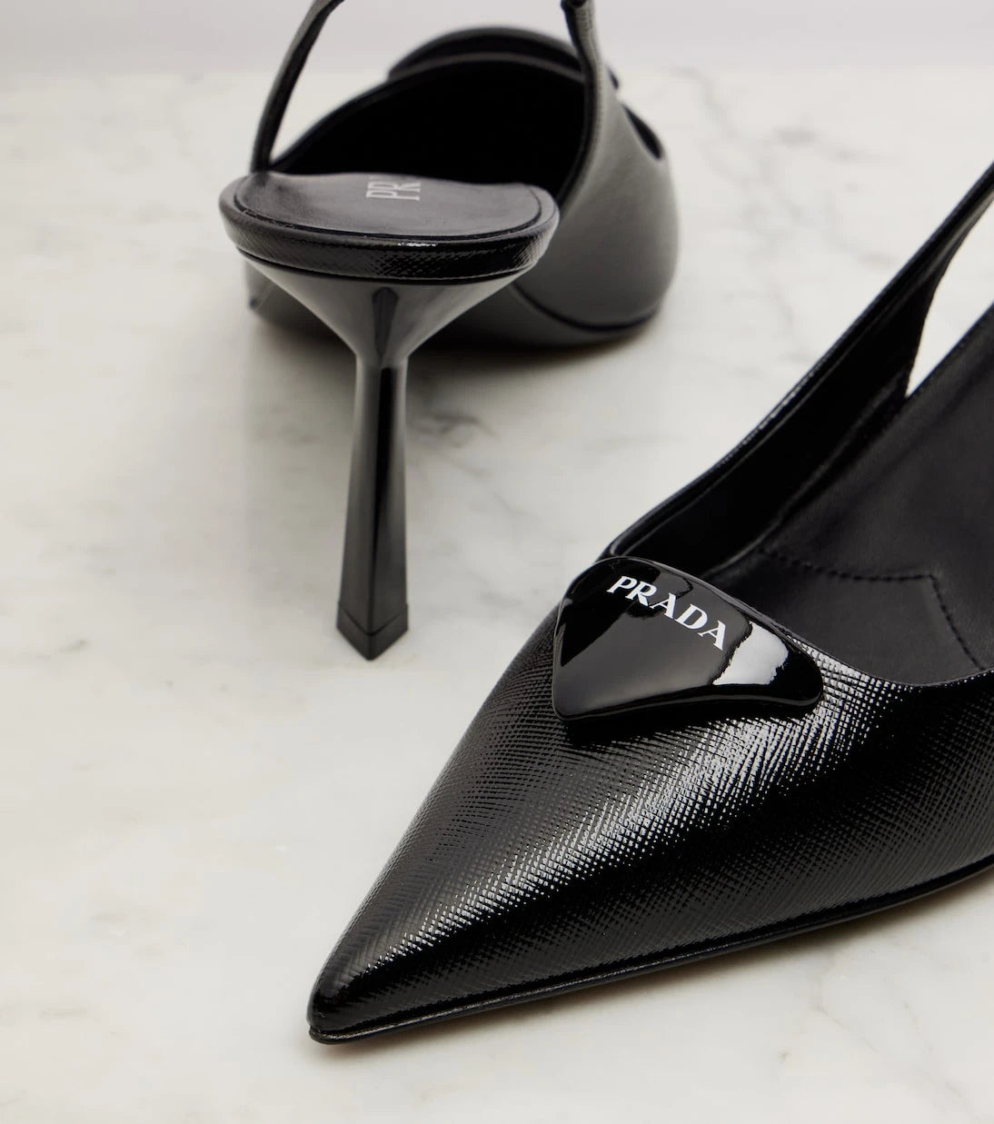 Prada - Saffiano deri slingback topuklu ayakkabılar