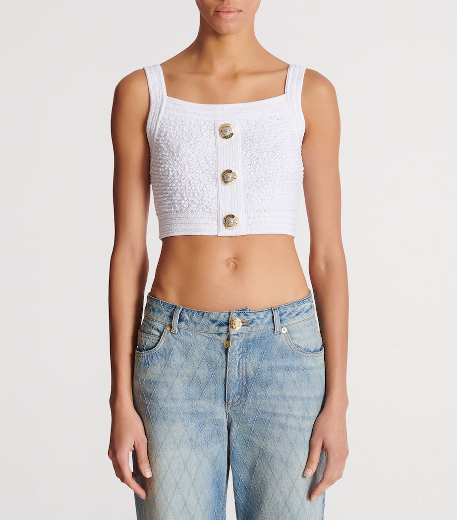 Balmain White Tweed Crop Top