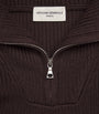 Officine Generale Brown Merino Wool Quarter-Zip Ribbed Sweater