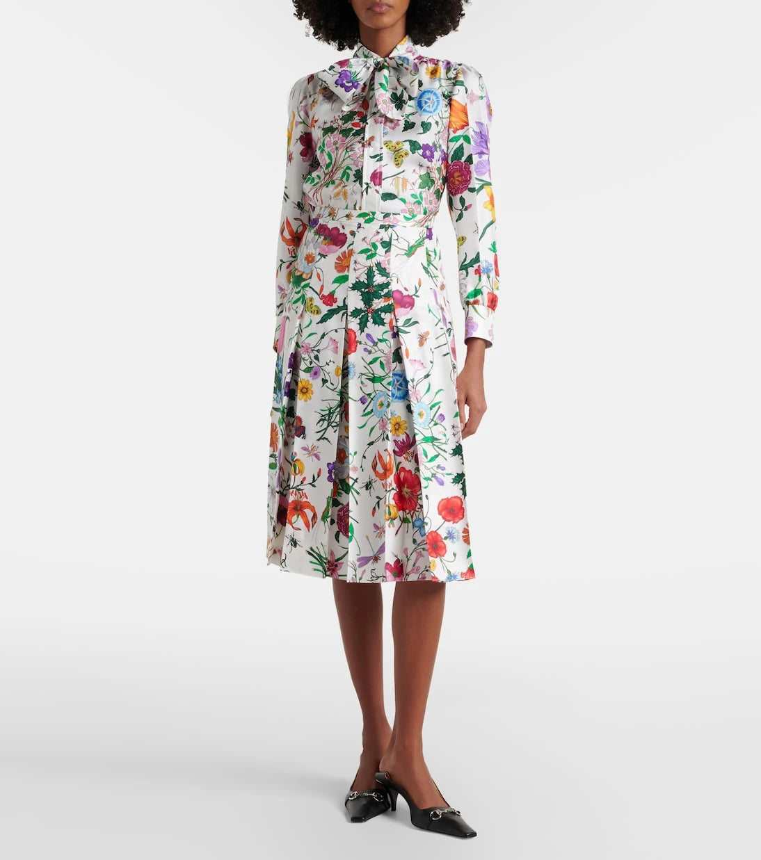 Gucci - Floral pleated silk twill mid skirt