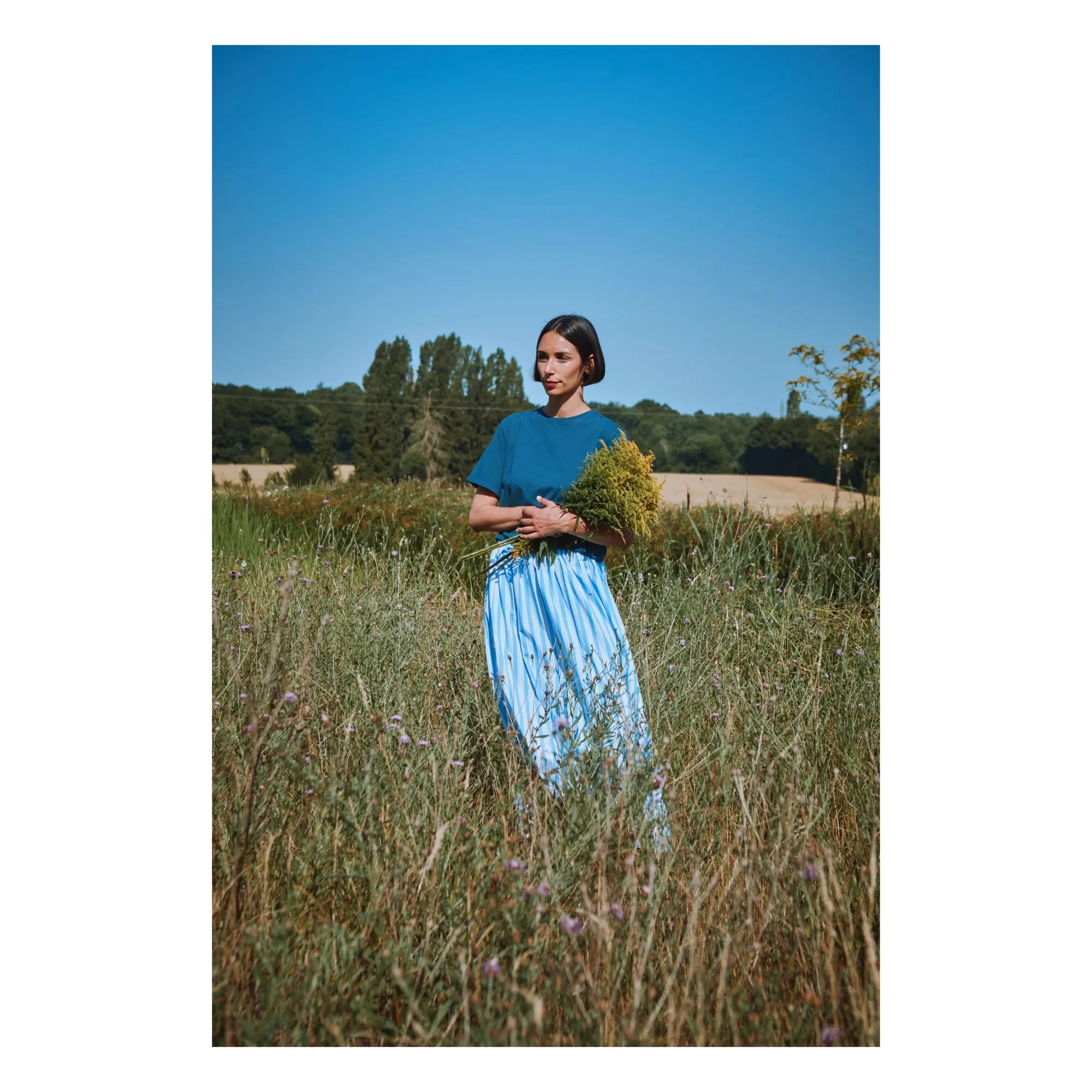 Poudre Organic - Chia Stripes Cotton Poplin Skirt | Blue