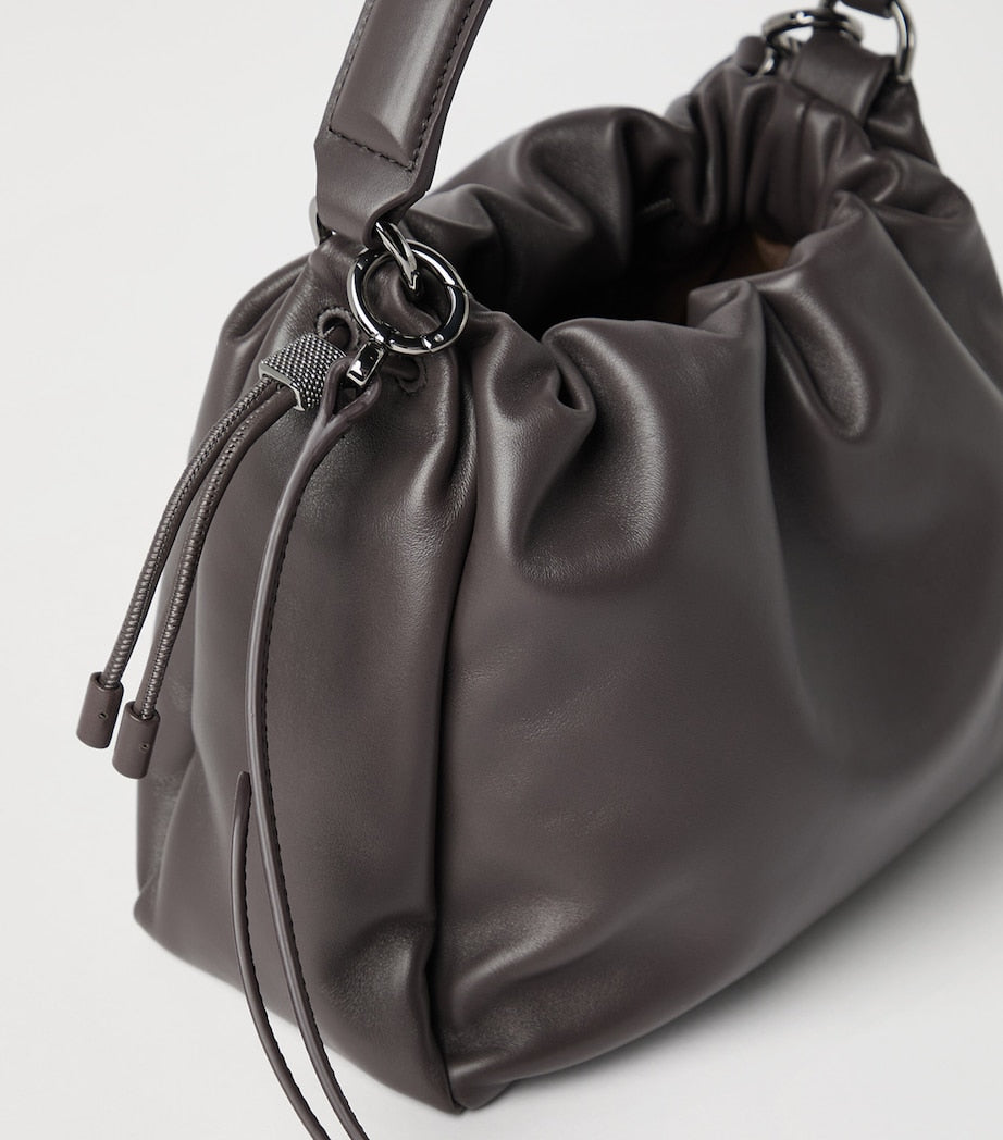 Brunello Cucinelli Brown Small Leather Mellow Bucket Bag