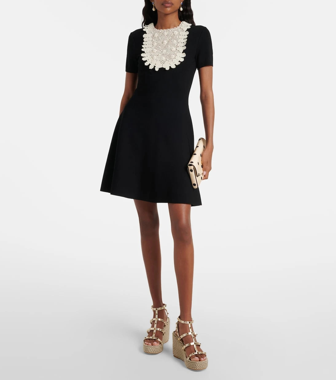 Valentino Garavani - Rockstud Torchon leather wedge espadrilles