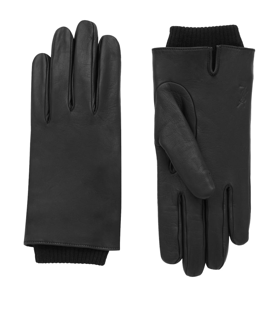 Saint Laurent Black Leather Wool-Lined Cassandre Gloves