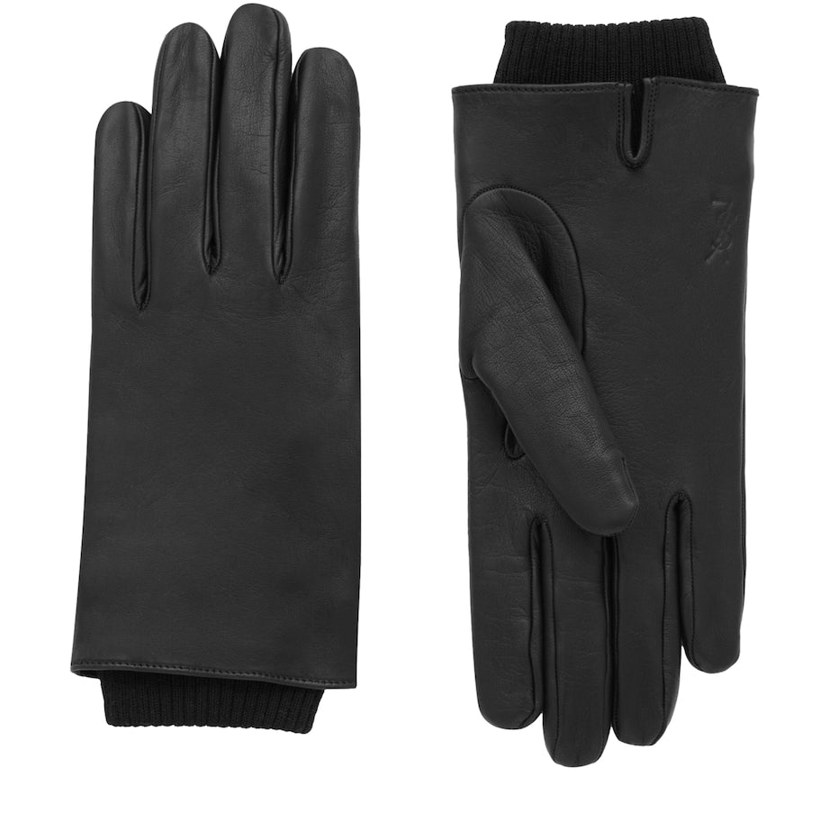 Saint Laurent Black Leather Wool-Lined Cassandre Gloves