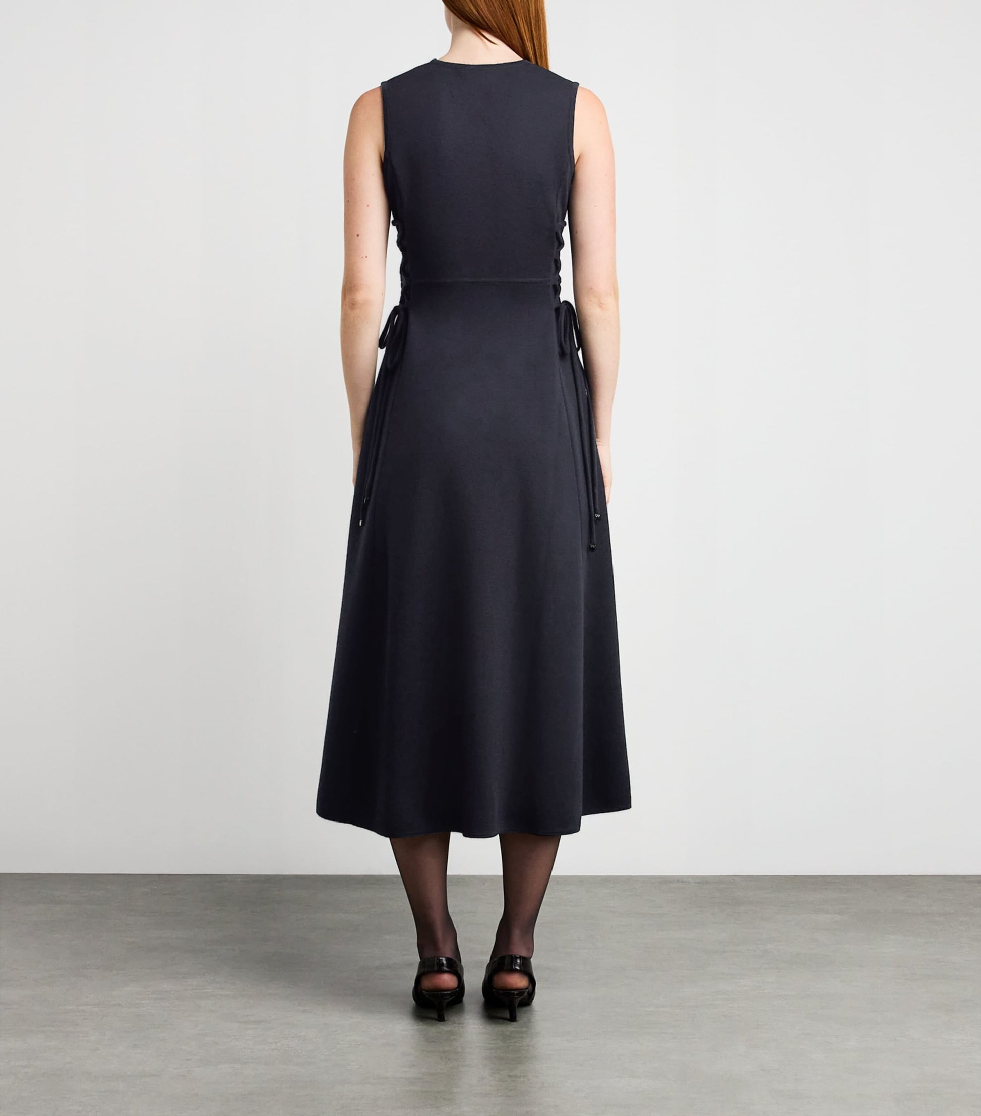Max Mara Blue Virgin Wool Drawstring Midi Dress
