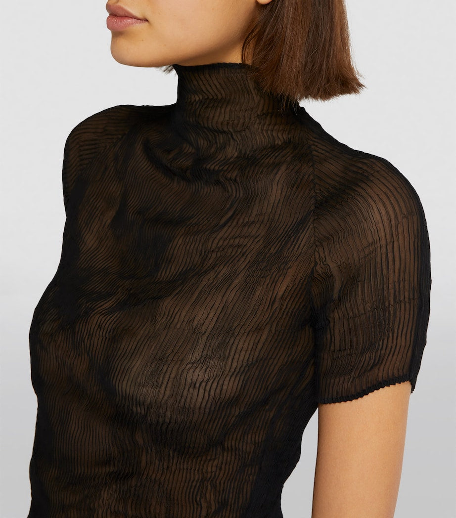 Issey Miyake Black Semi-Sheer Chiffon Twist Top