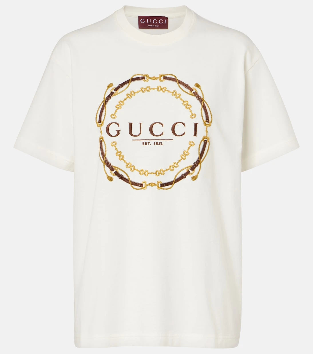 Gucci - تي شيرت جيرسيه قطن مطرز بالشعار