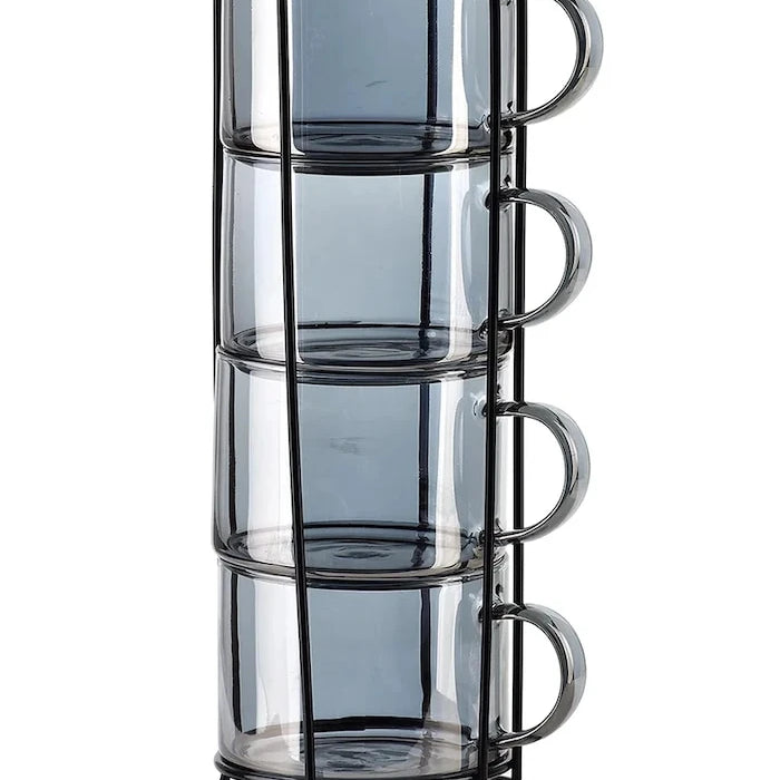 Комплект чаши със стойка Affek Design Peter Grey 350 ml (4 броя)