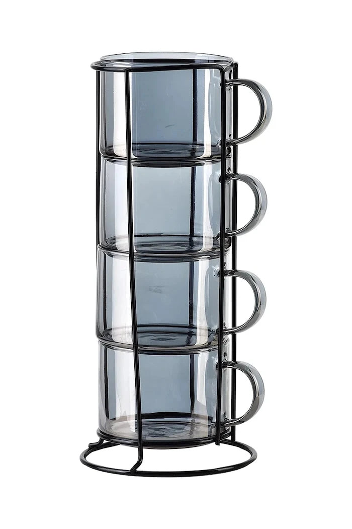 Комплект чаши със стойка Affek Design Peter Grey 350 ml (4 броя)