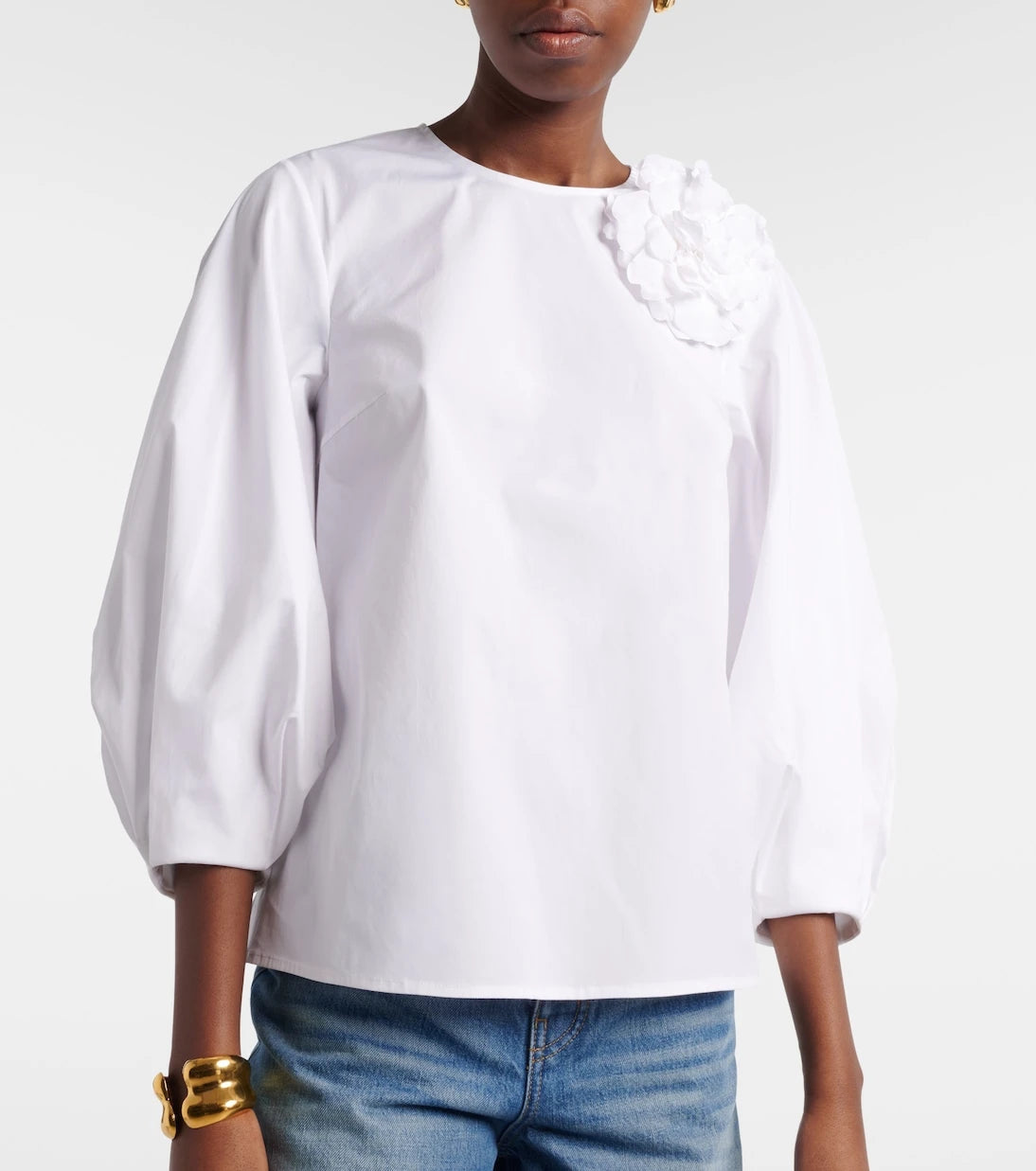 Carolina Herrera - Floral-appliqué cotton-blend blouse