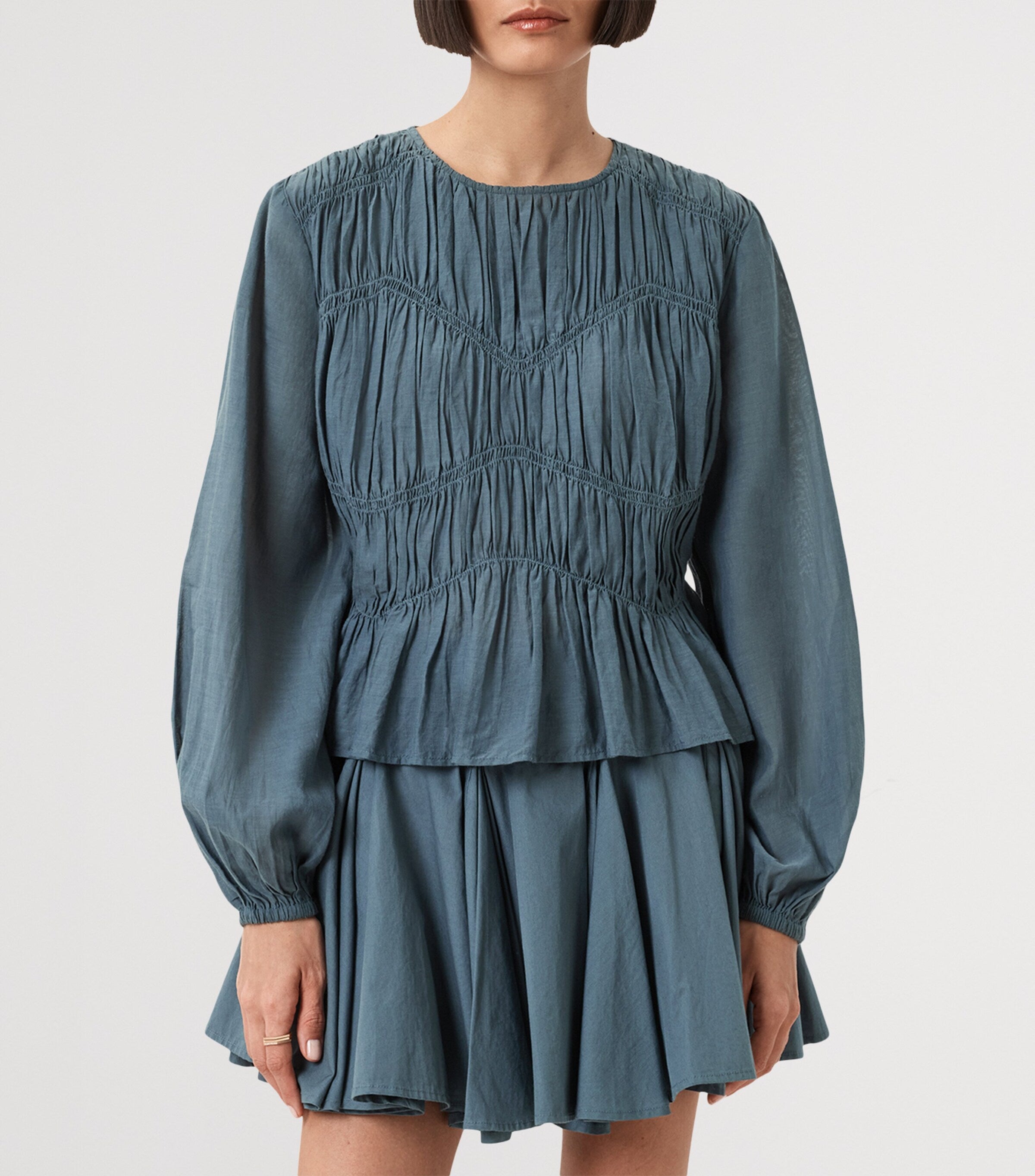 AllSaints Blue Gathered Melani Blouse