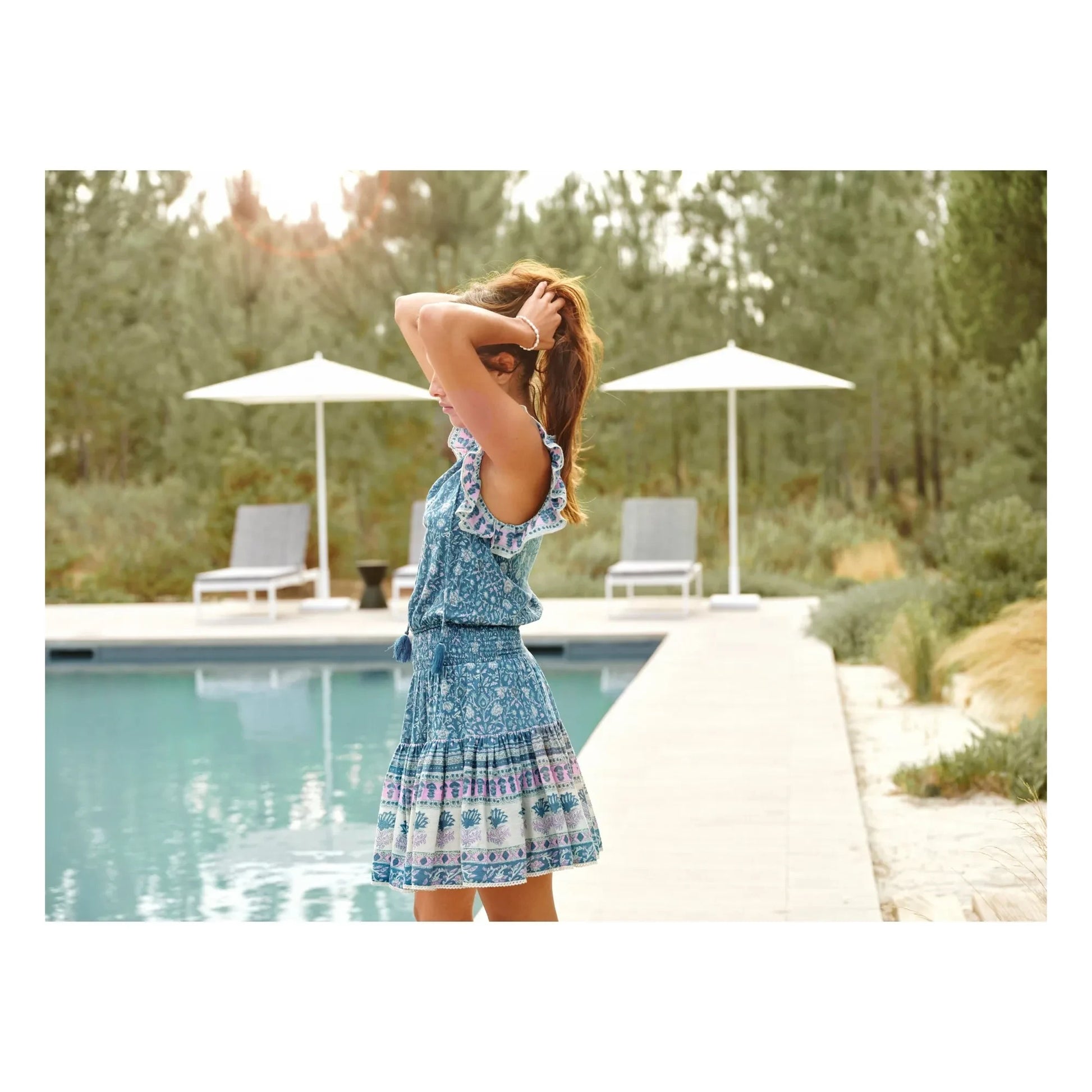 M.A.B.E. - Myla Cotton Print Dress | Blue
