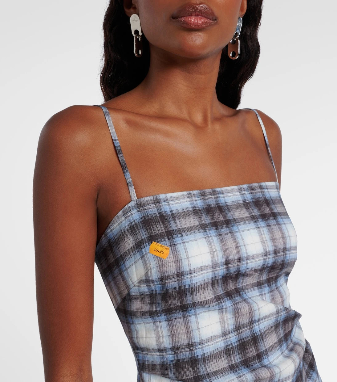 Acne Studios - فستان قصير من مزيج الكتان المنقوش