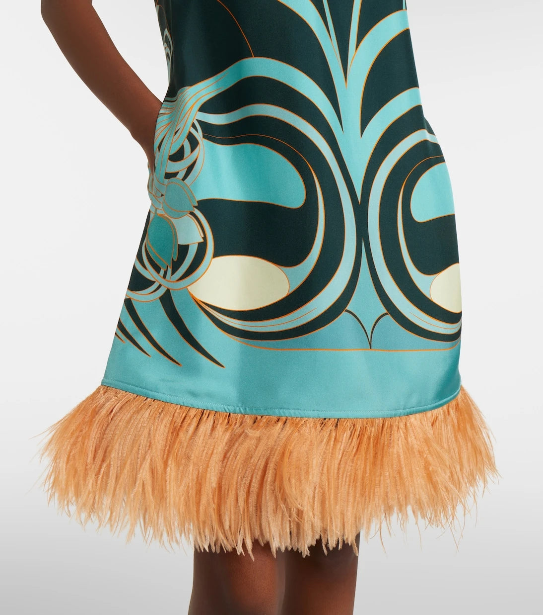 La DoubleJ - Swing feather-trimmed floral silk twill minidress