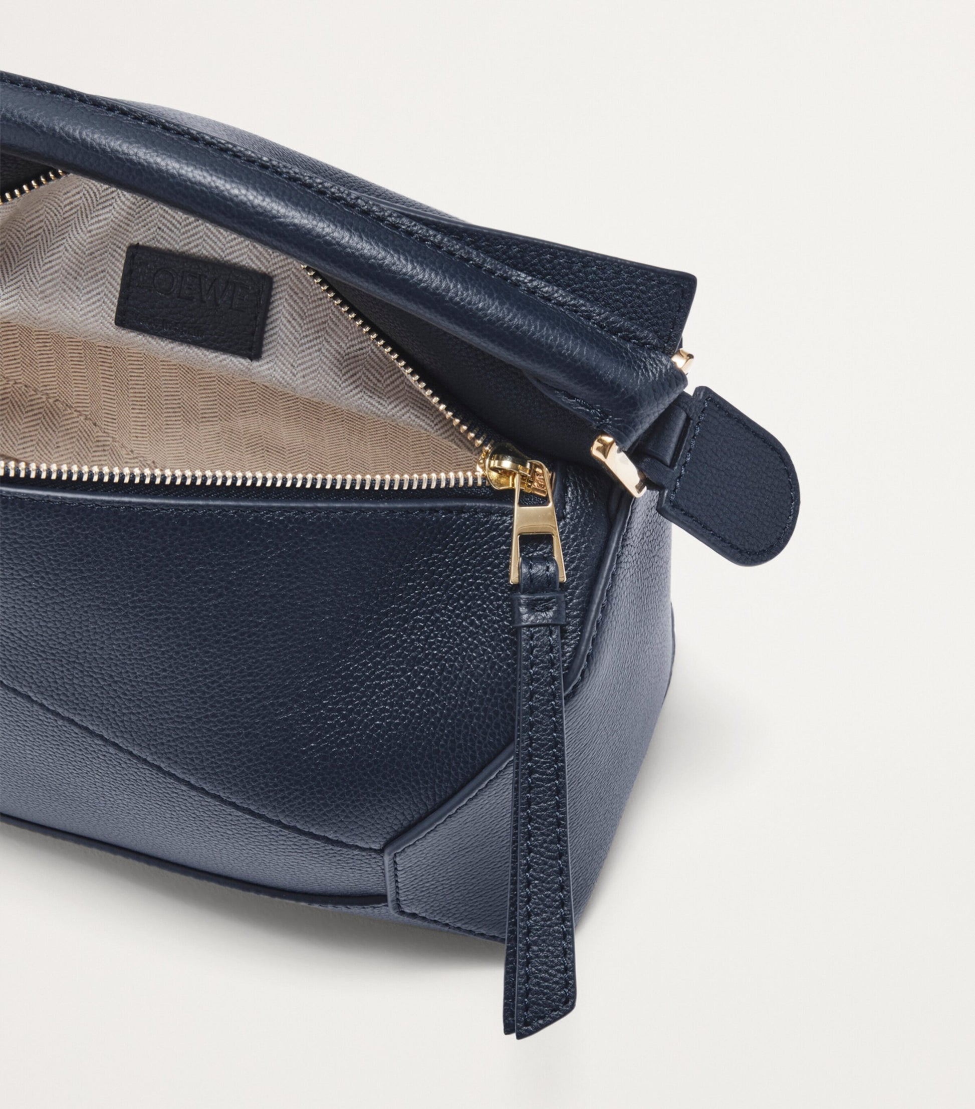 LOEWE Navy Small Leather Puzzle Edge Top-Handle Bag