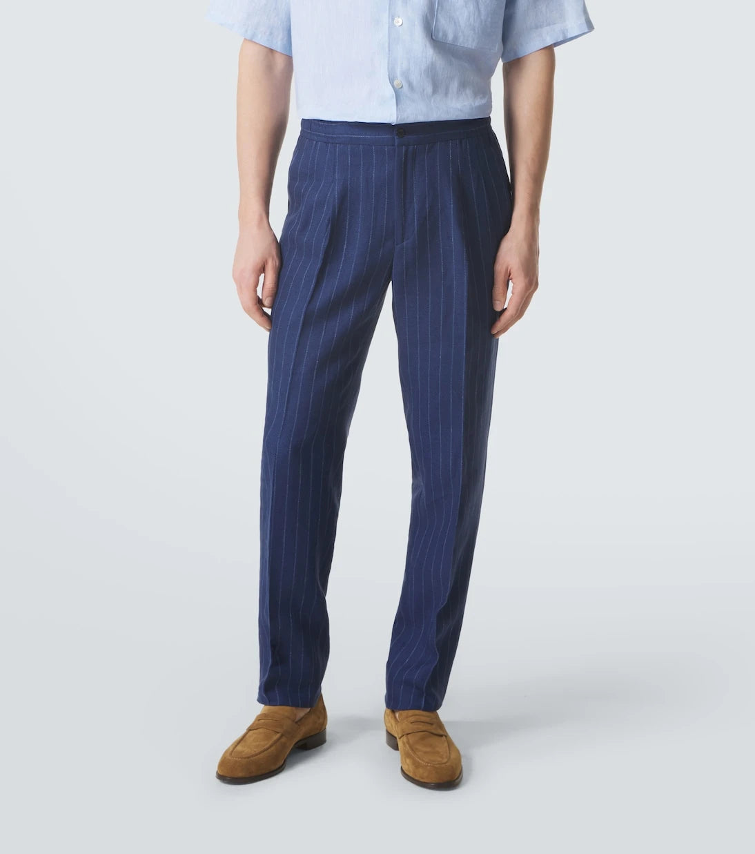 Rubinacci - Pinstripe wool and linen straight pants