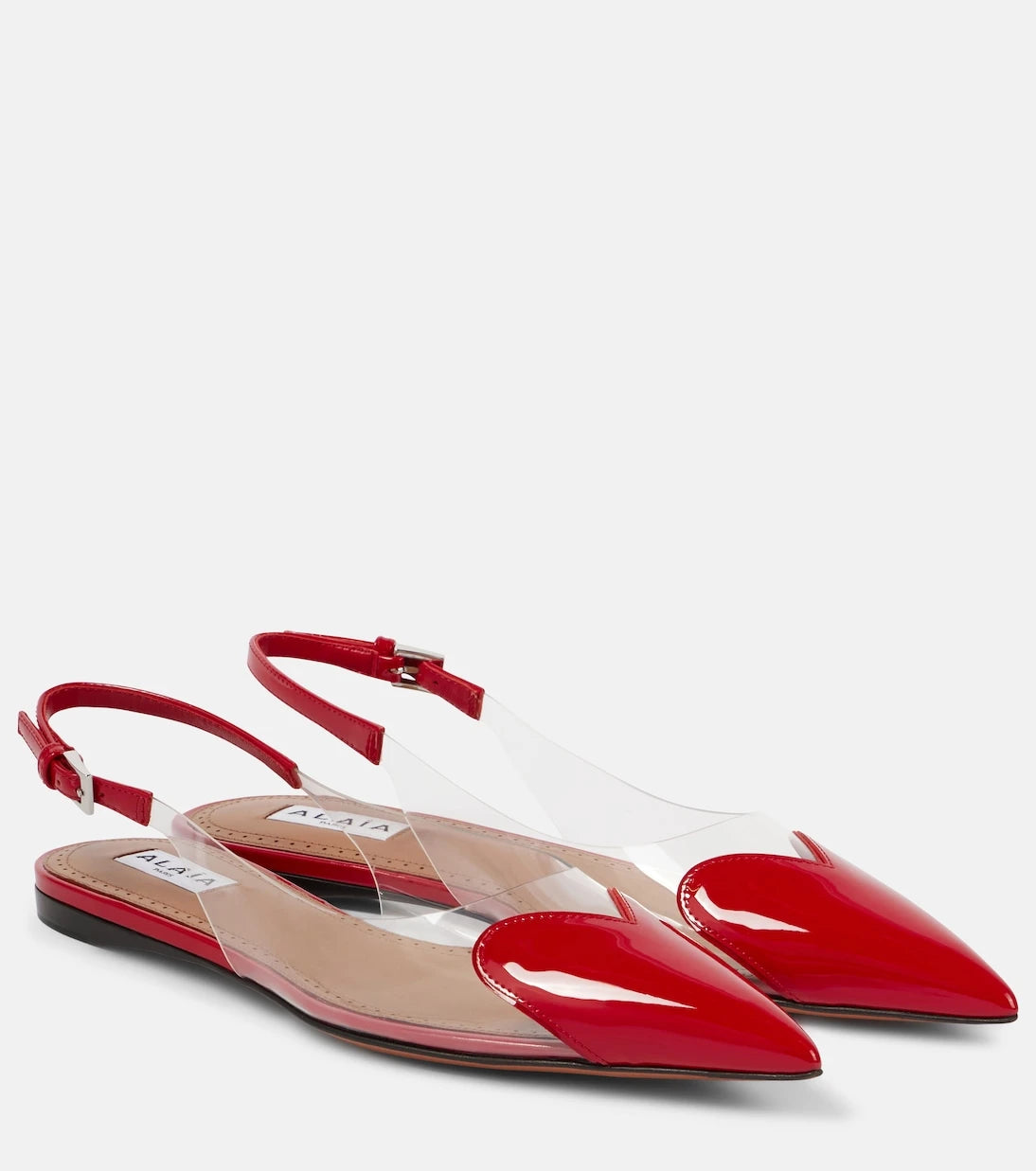 Alaïa - Le Cœur patent leather and PU slingback flats