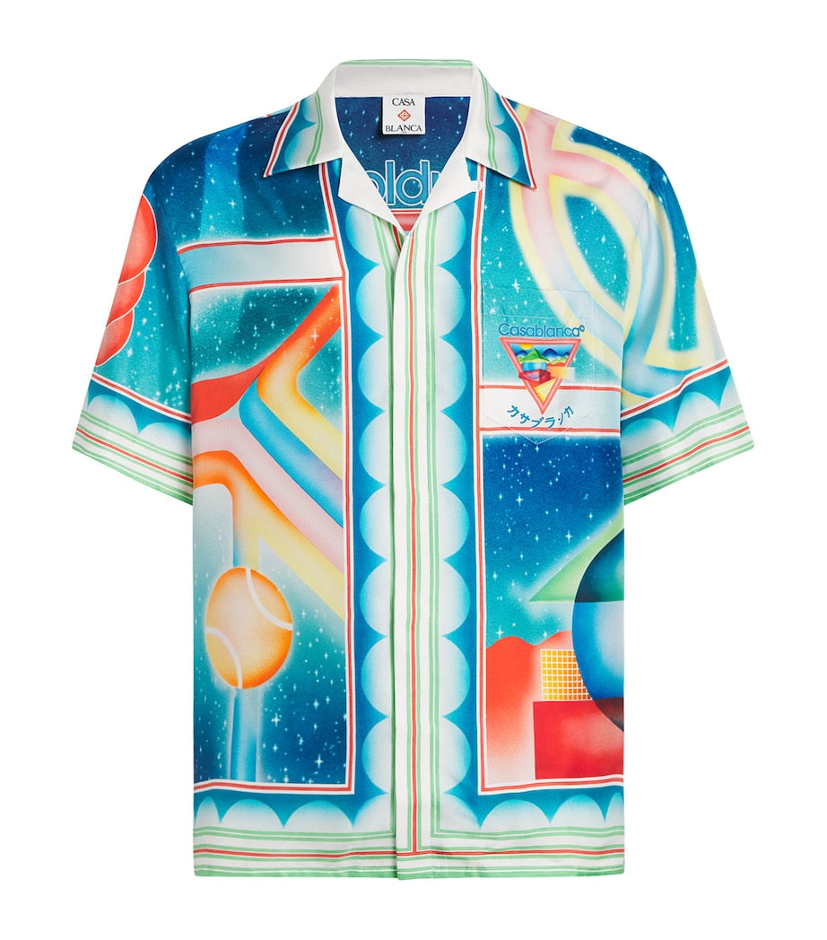 Silk Galaxy Court Print Short-Sleeve Shirt