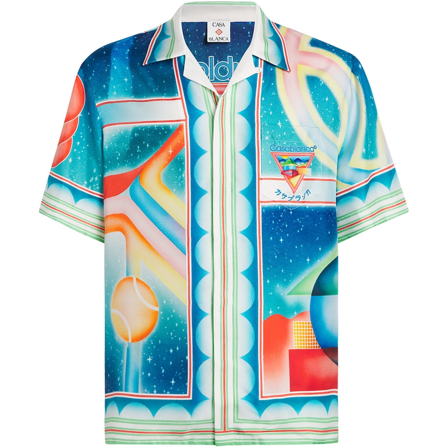 Silk Galaxy Court Print Short-Sleeve Shirt