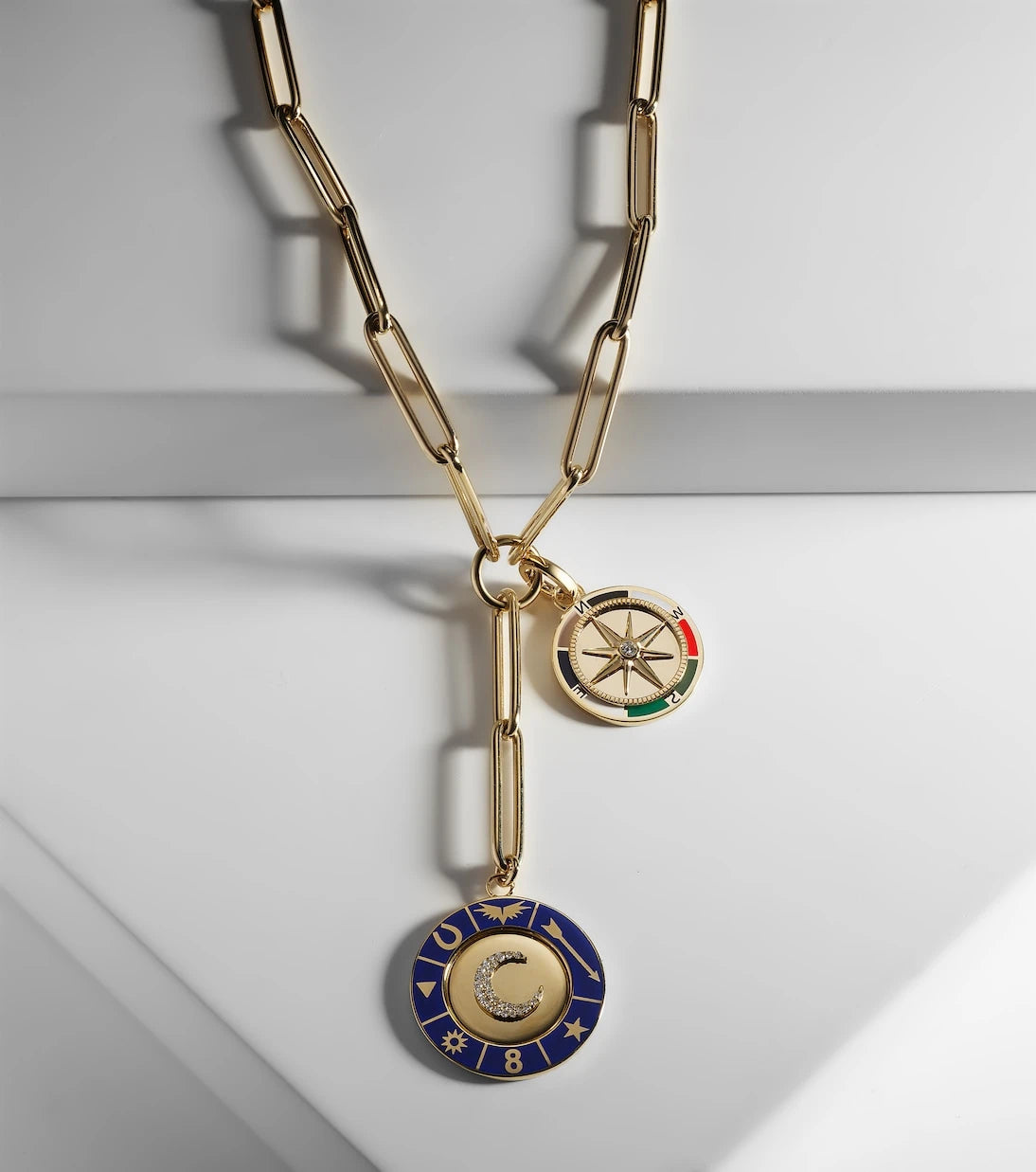 FoundRae - Crescent & Internal Compass 18kt gold necklace with diamonds