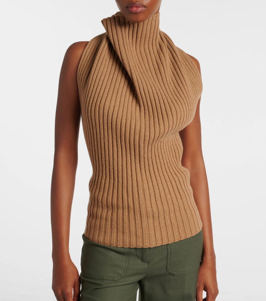 Victoria Beckham - Draped ribbed-knit wool-blend top