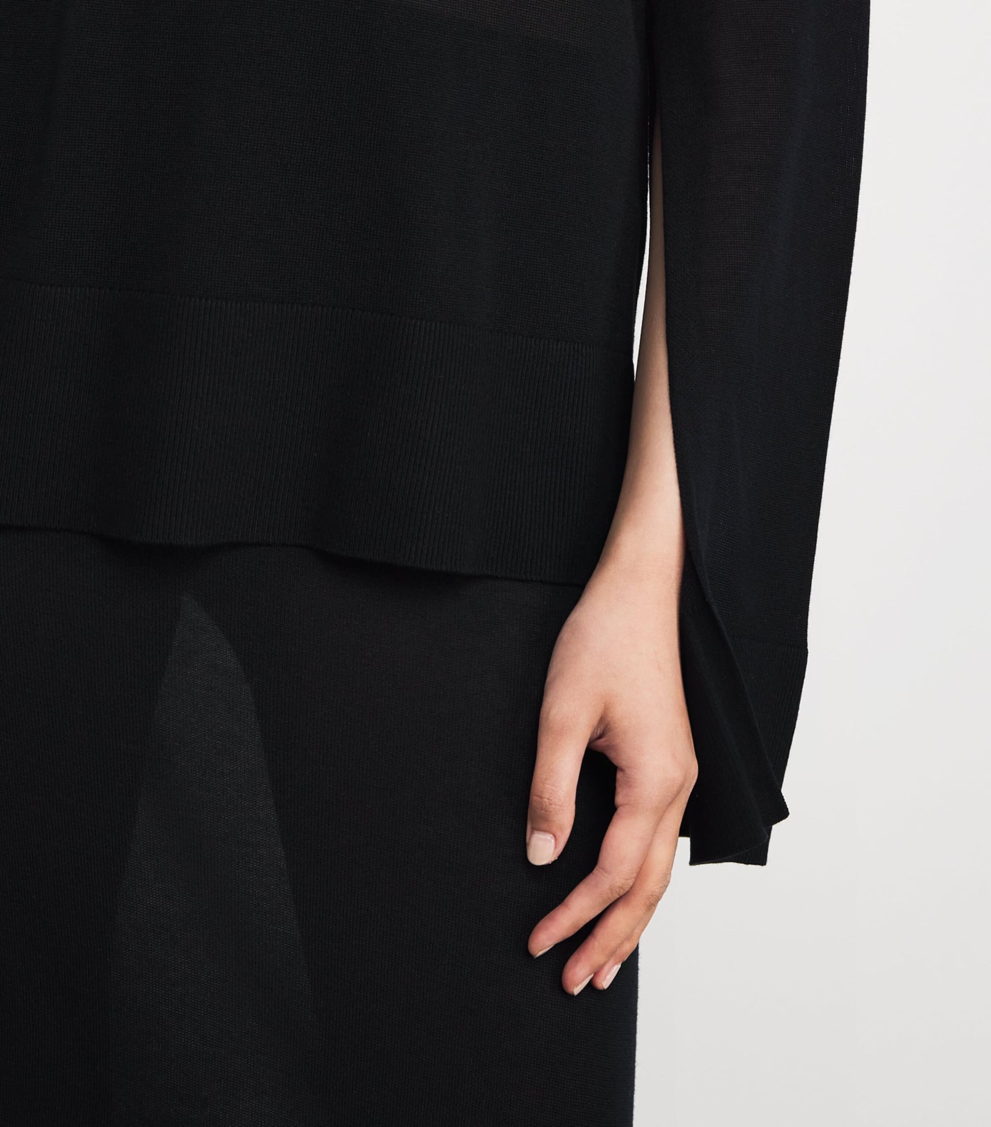 Toteme Black Semi-Sheer Split-Sleeve Rollneck Top