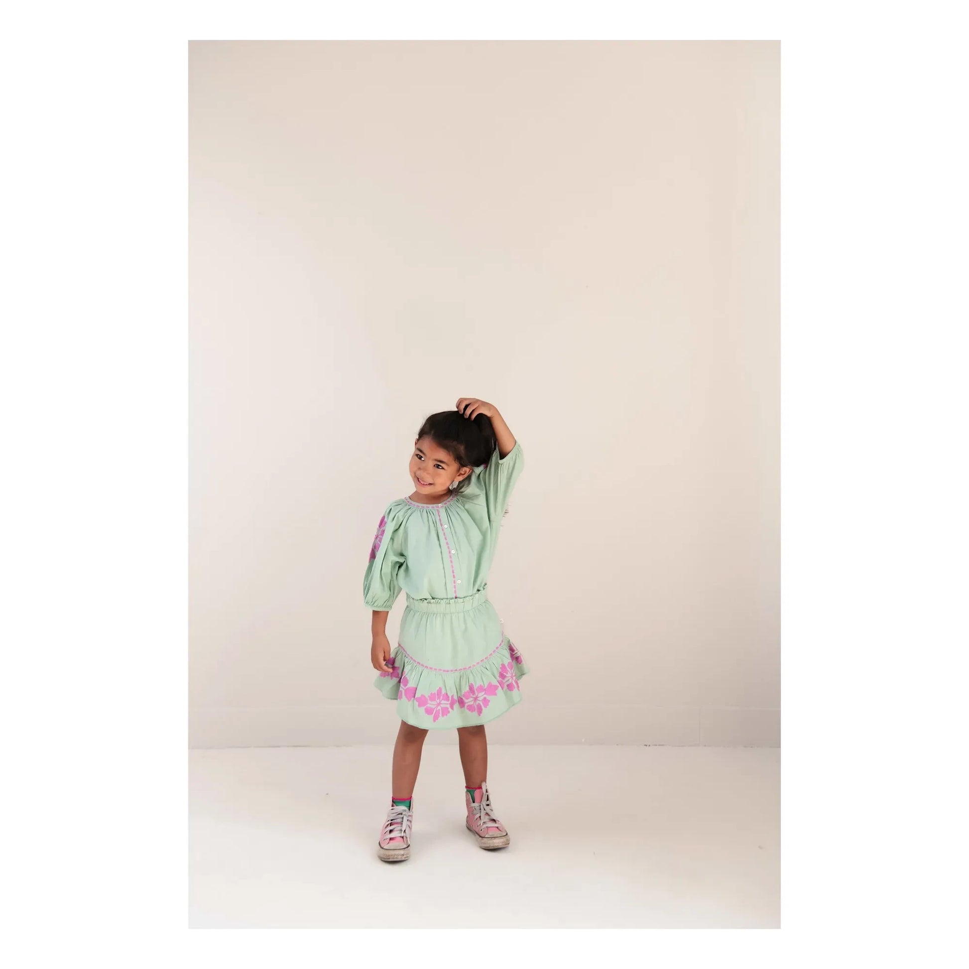 Jenest - Colette Linen Embroidered Blouse | Almond green
