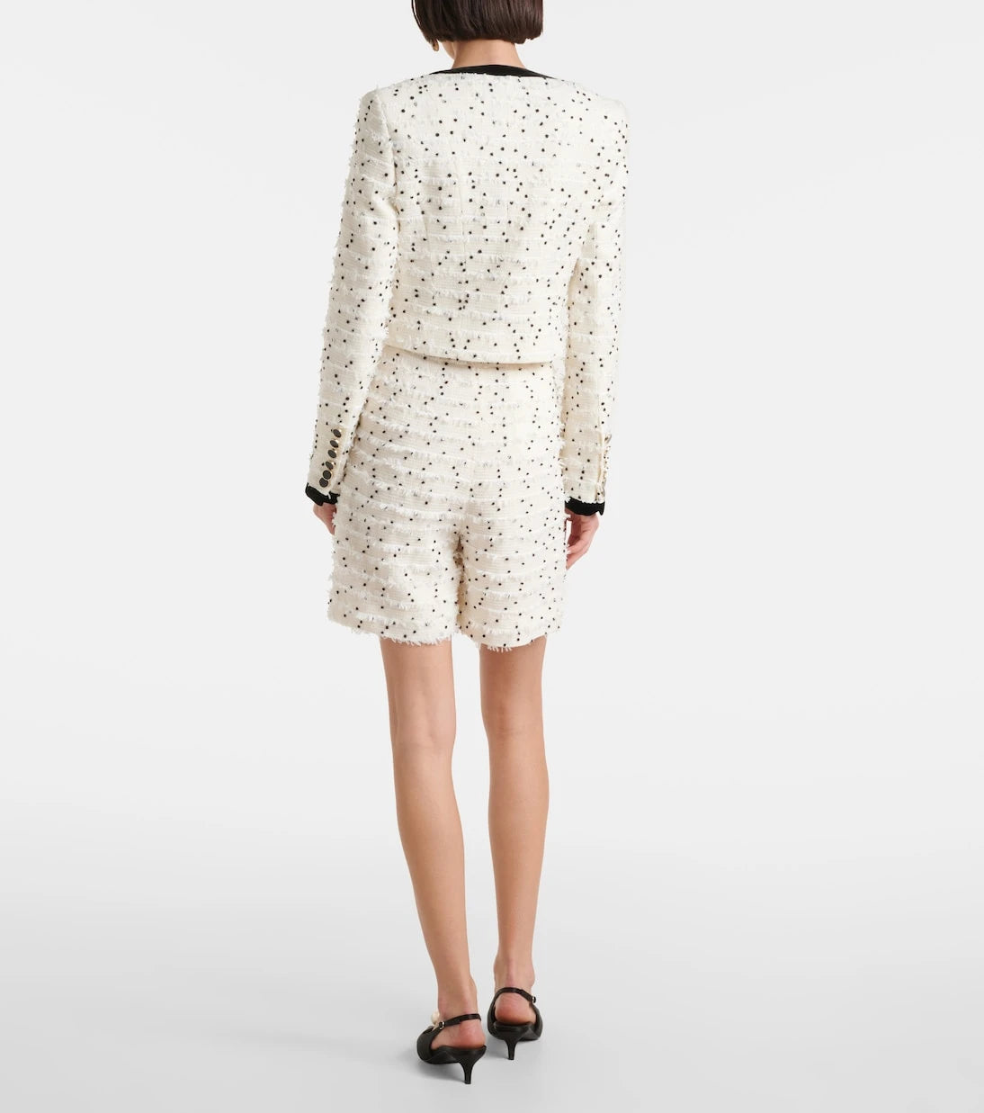 Nina Ricci - Polka-dot fringed wool-blend tweed jacket