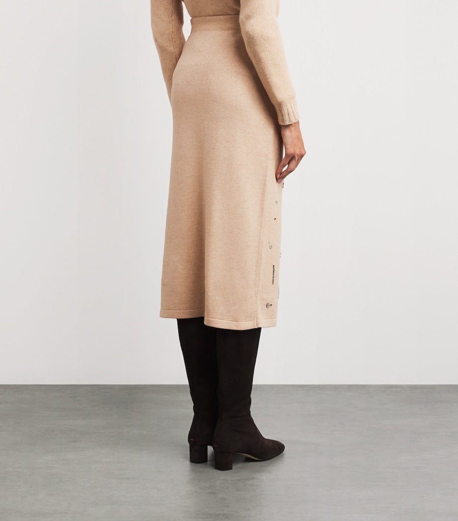Fabiana Filippi Beige Wool-Silk-Cashmere Embellished Skirt
