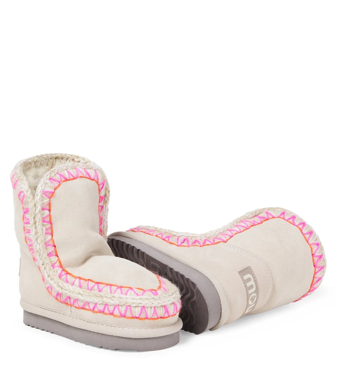 Mou Kids - Embroidered shearling-lined suede boots