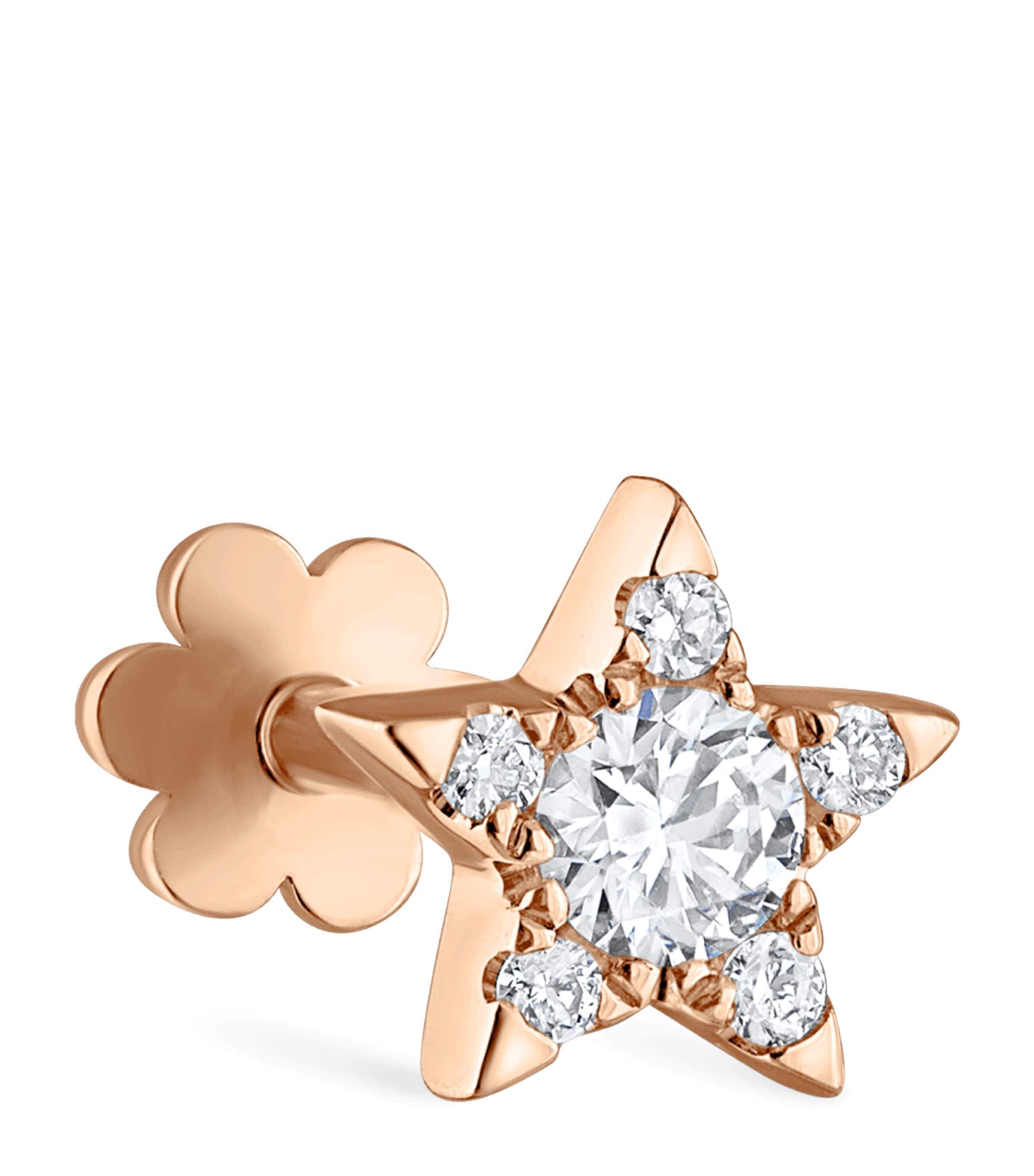 Rose Gold and Diamond Star Threaded Stud Earring (5.5mm)
