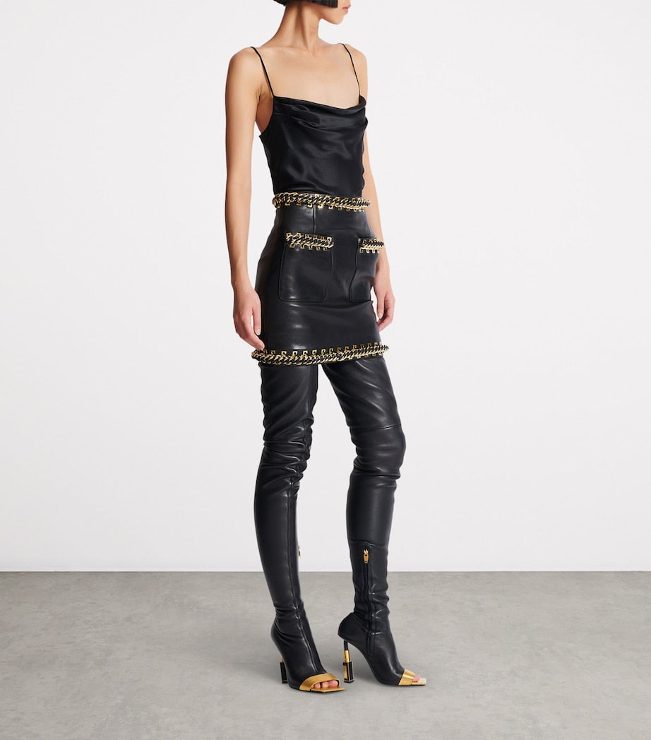 Balmain Black Lambskin Embellished Mini Skirt