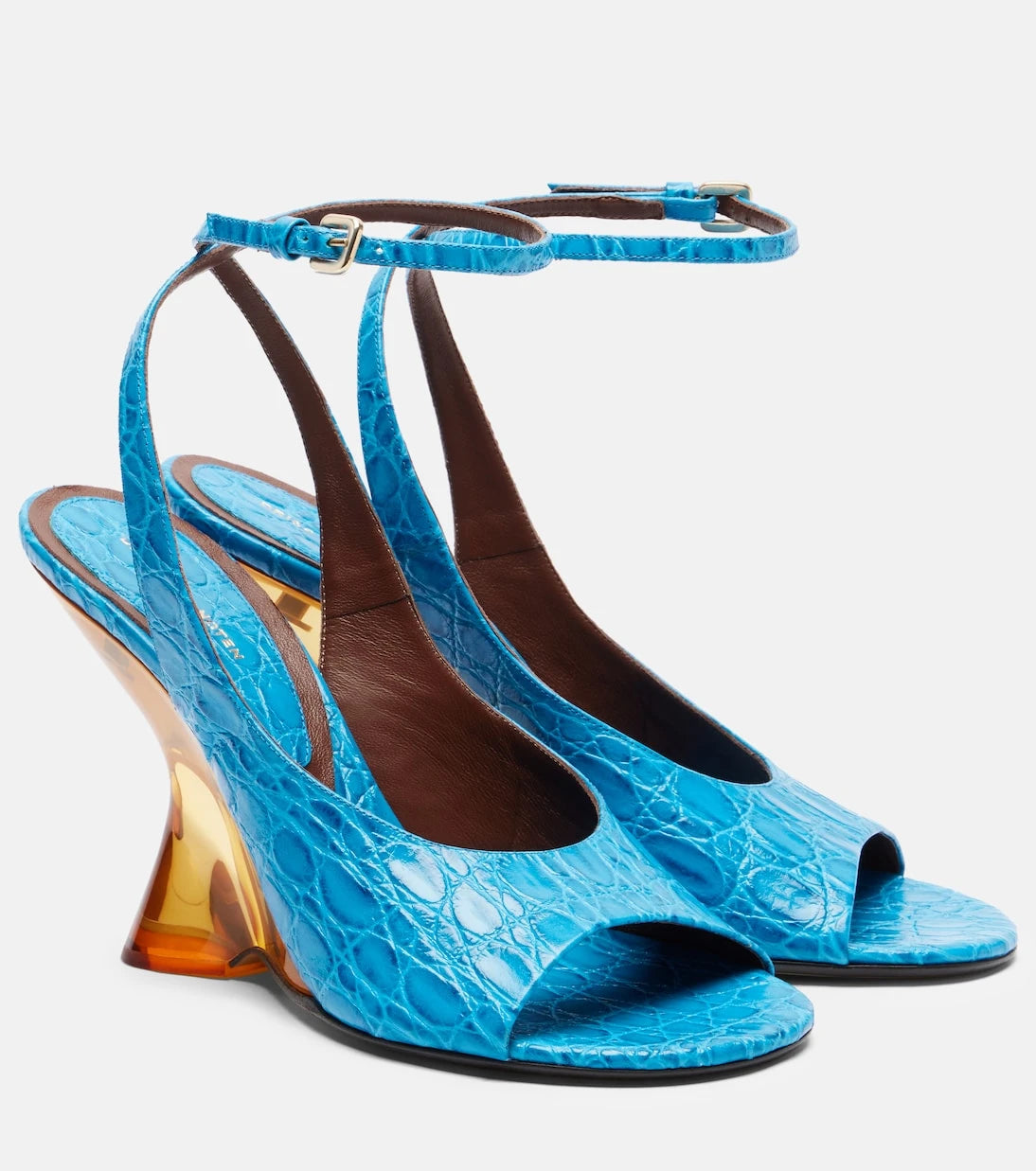 Dries Van Noten - Croc-effect leather wedge sandals