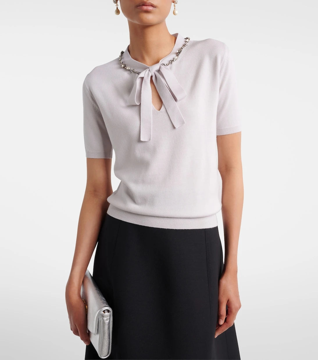 Valentino - Embellished tie-neck virgin wool sweater